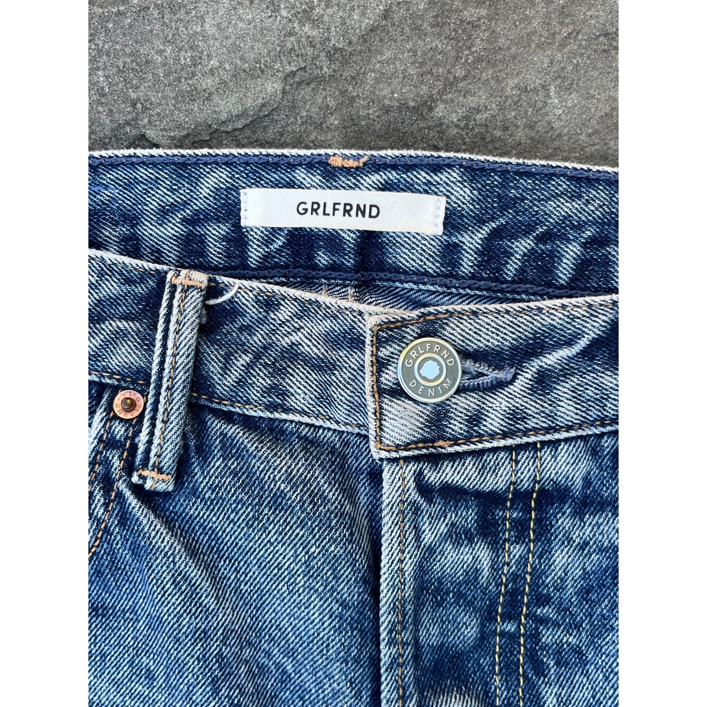 GRLFRND Helena High Rise Straight Jeans Breakdown Wash Distressed 26 Sold Out