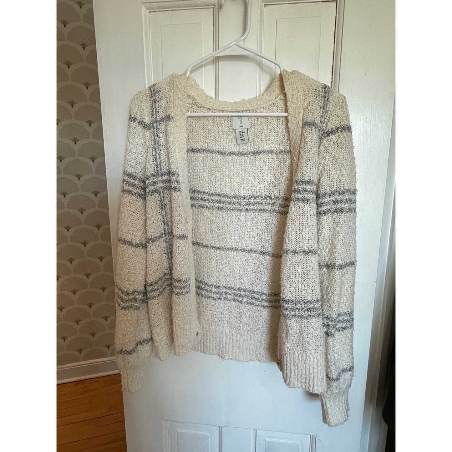 Joie Cardigan Sweater Cream/Gray Strips Size Medium