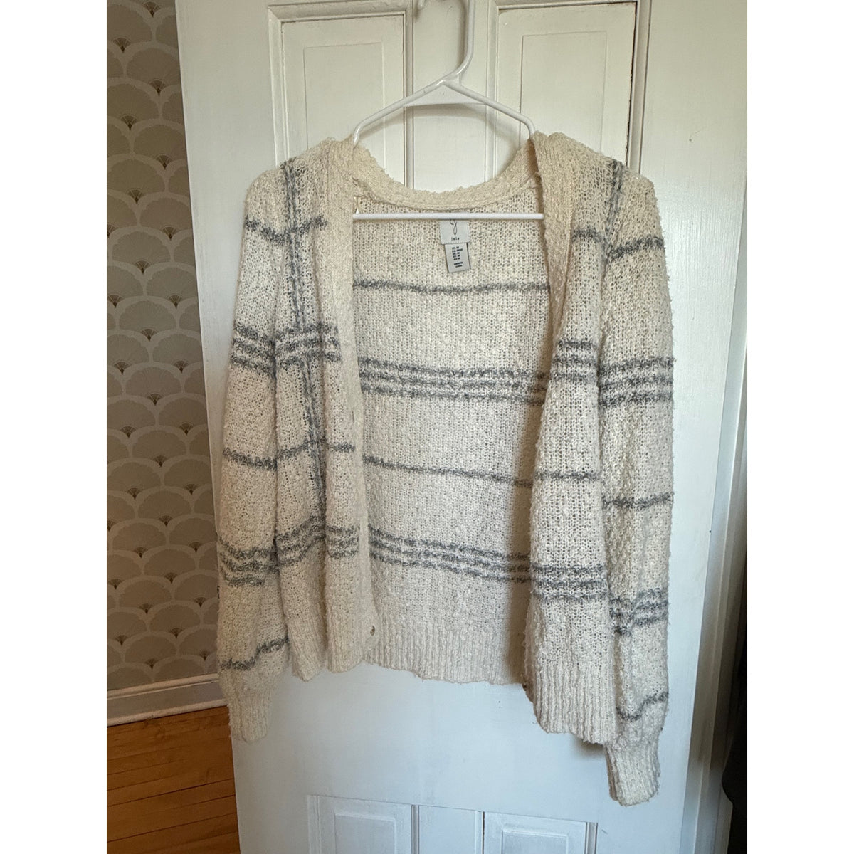 Joie Cardigan Sweater Cream/Gray Strips Size Medium