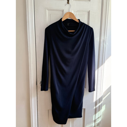 COS Navy Blue Draped Front Cowl Neck Long Sleeve Tunic Mini Dress XS EUC