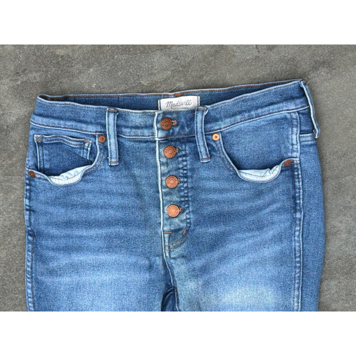Madewell The Mid-Rise Kick Out Crop Jeans Black Raw Hem Size 23 EUC