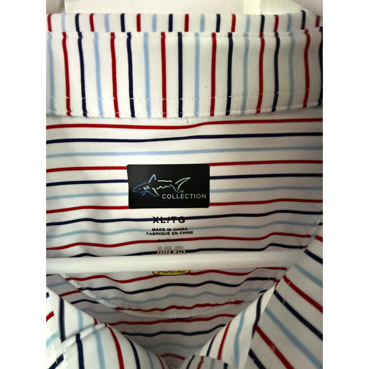 Greg Norman Play Dry Golf Polo Mens XL White Striped Father & Son Logo EUC