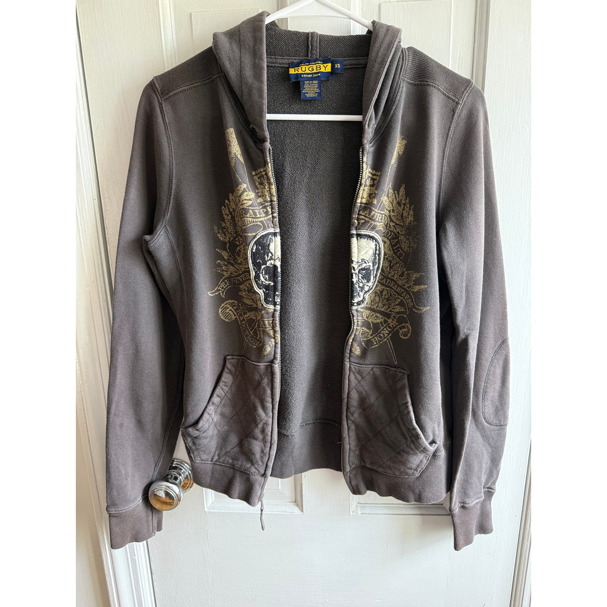 RARE VINTAGE Ralph Lauren Rugby Skull Zip Up Hoodie Small