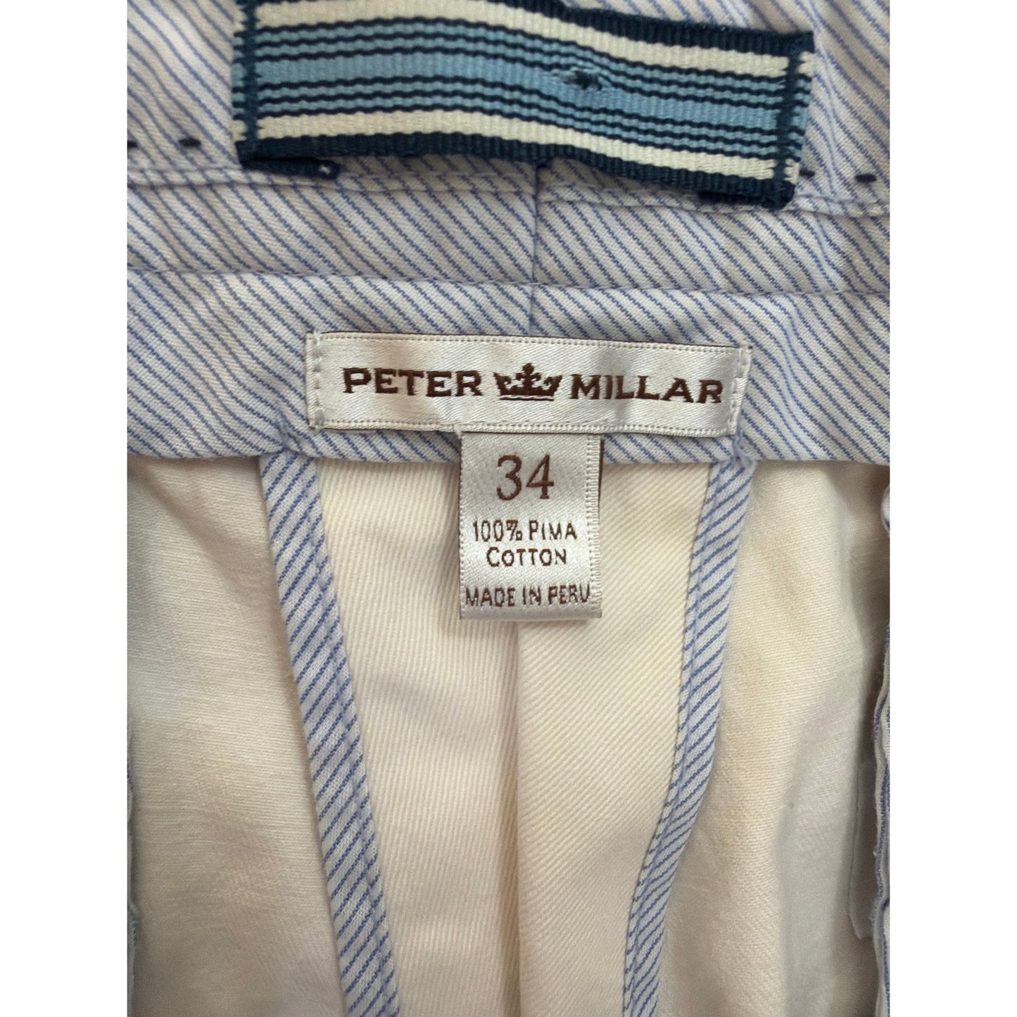 Peter Millar Size 34 White Straight Leg Trousers With Striped Lining