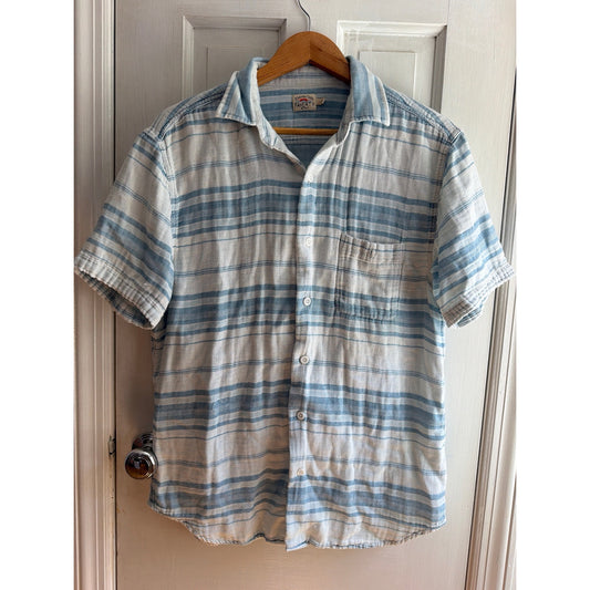 Faherty Mens Large Short Sleeve Organic Cotton Button Down Shirt Blue Stripe