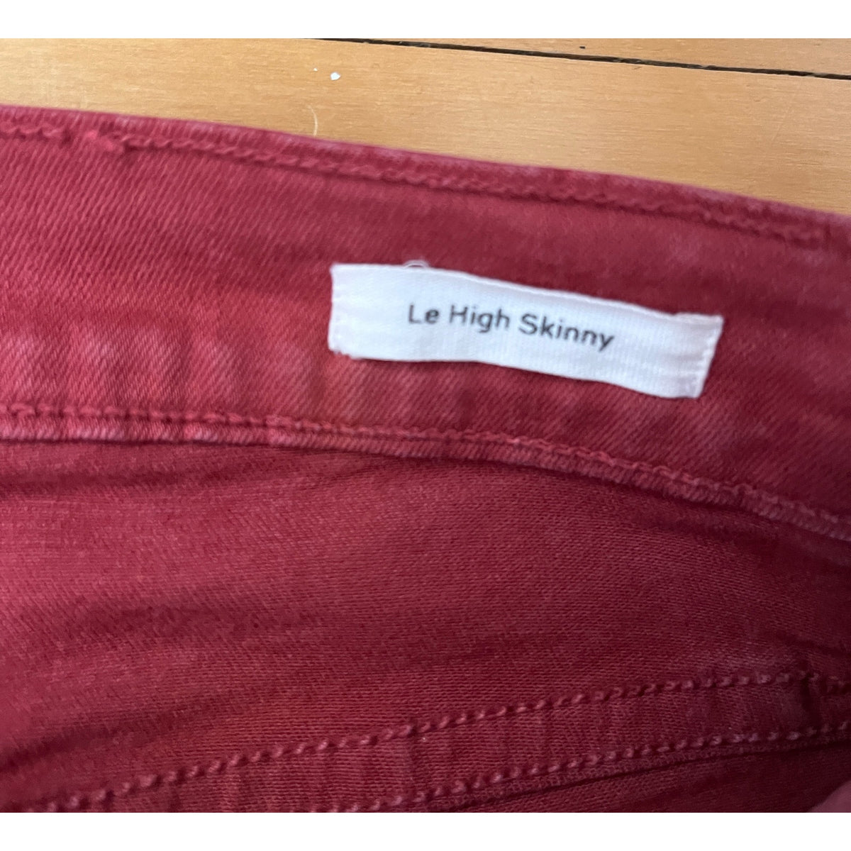 FRAME Le High Skinny Jeans Frayed Side Slit Hem Red Burnt Henna Size 25 EUC
