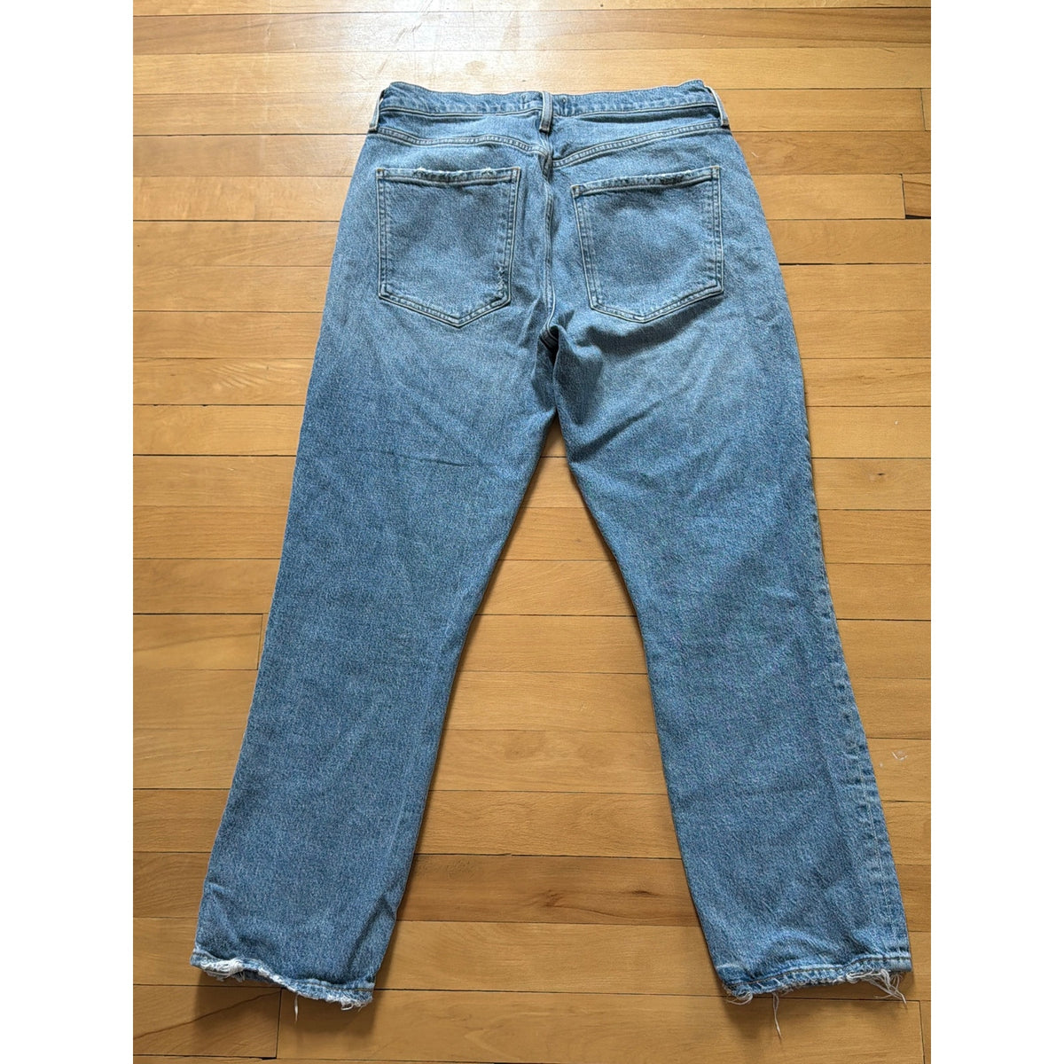 AGOLDE Straight Leg Button Fly Jeans Women’s Size 29 Distressed Hem Blue Denim
