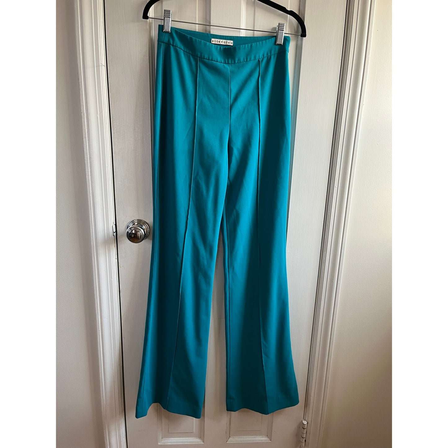 Alice + Olivia Jalisa High Rise Flared Pants Teal Green Size 2 Retro Wide Leg