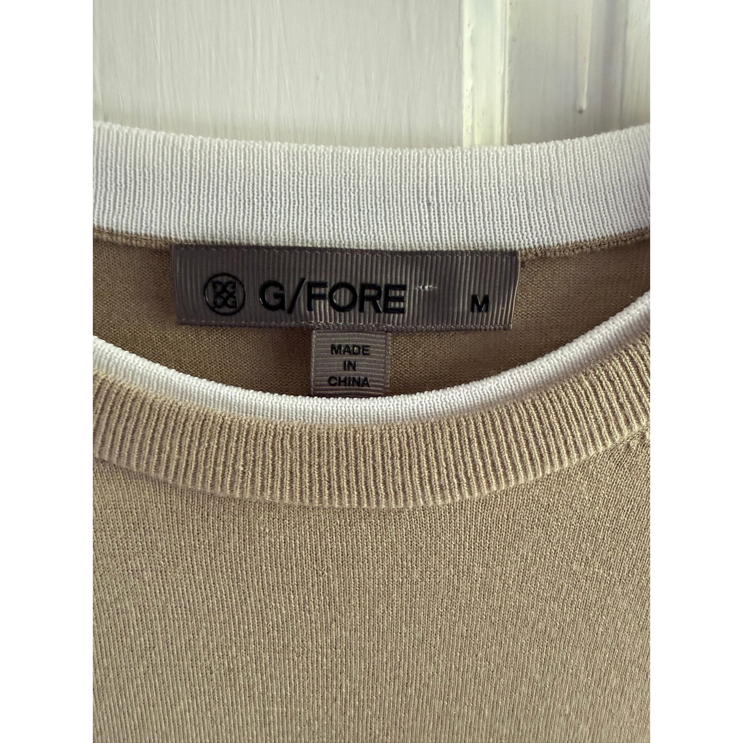 G/FORE Sweater Mens M Beige Long Sleeve Knit Crewneck Luxury Golf Casual