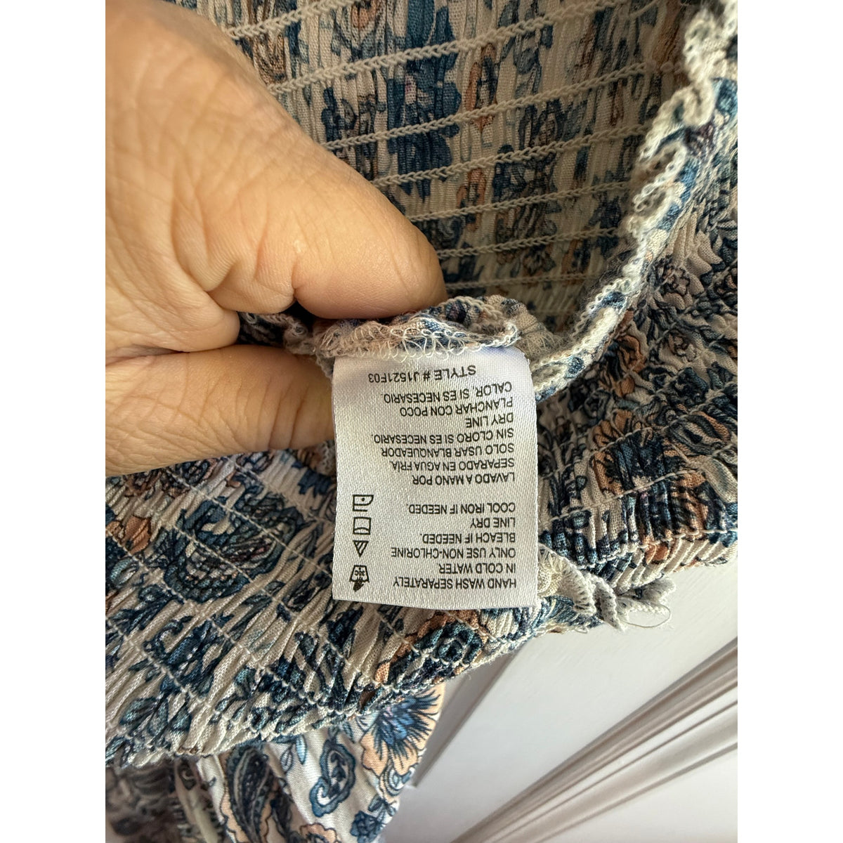 Patrons of Peace Blue Floral Smocked Wide Leg Jumpsuit XS EUC