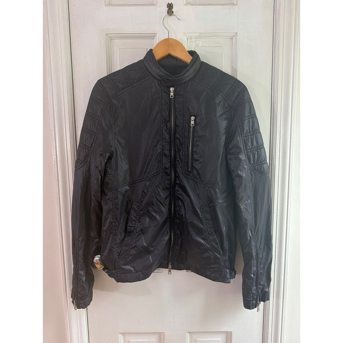 Armani Exchange Men's Nylon Moto Jacket Medium Black Zip