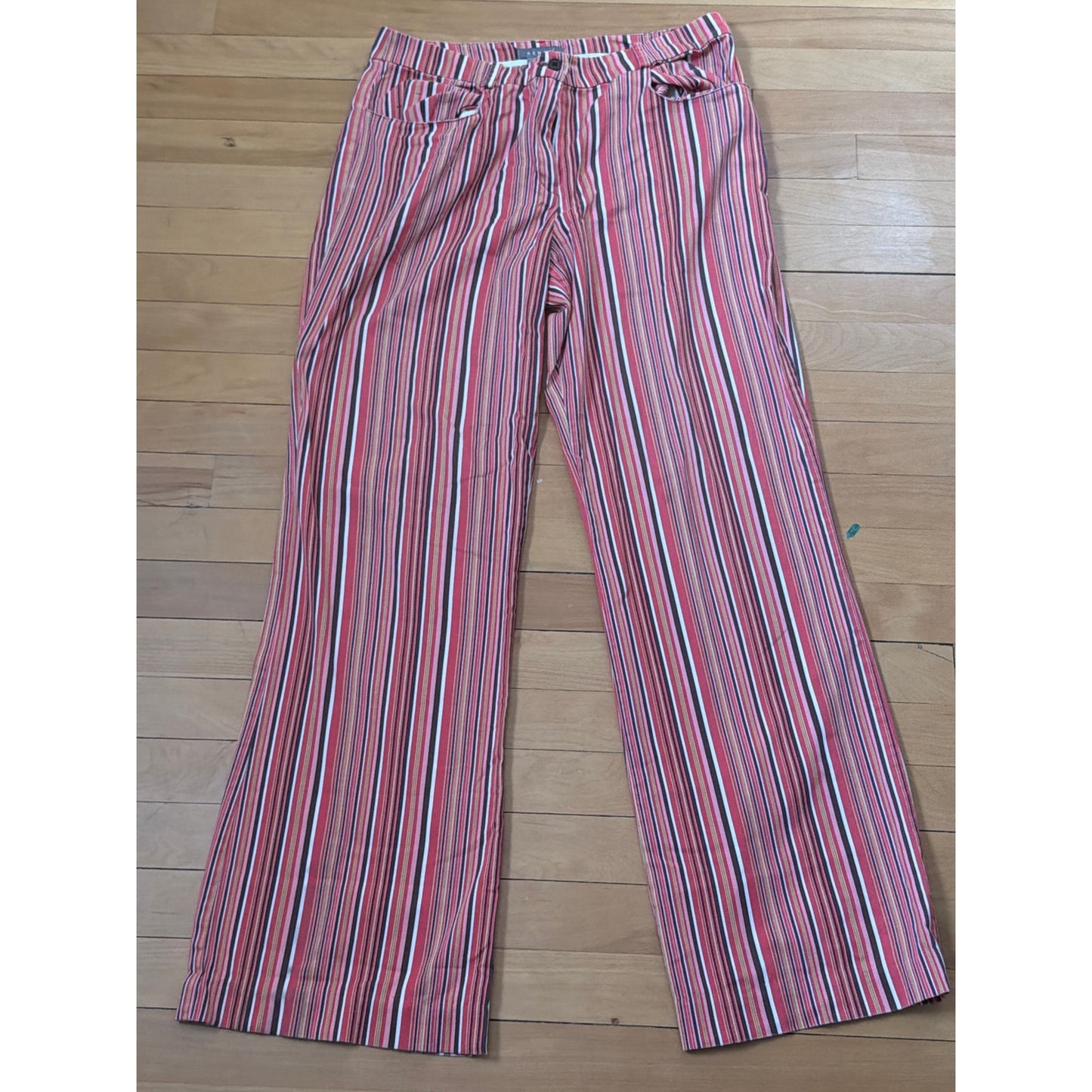 Kenar Size 10 Pink Brown Yellow White Stripe Womans Straight Leg Pants