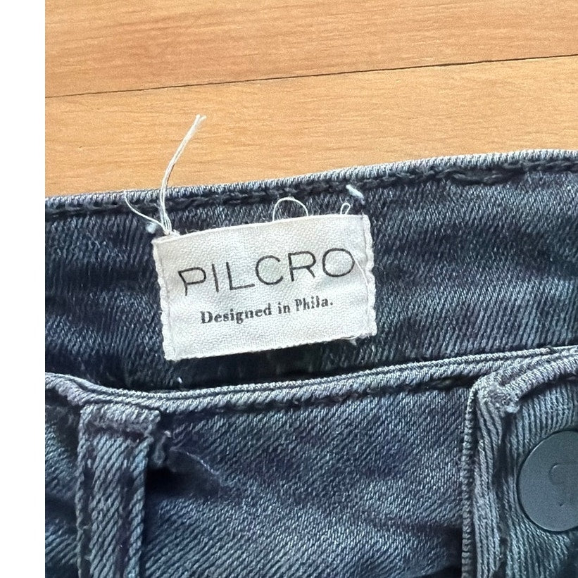 Pilcro Size 30 High Rise Black Wide Leg Distressed Hem Jean