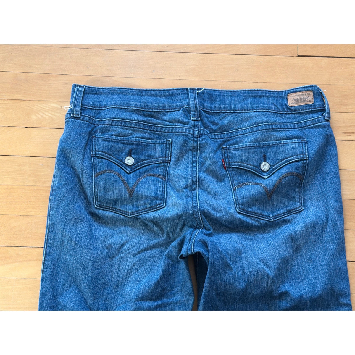 Levis Cuffed Denim Capri Pants Womens 18 Blue Stretch Flap Pocket Mid Rise Crop