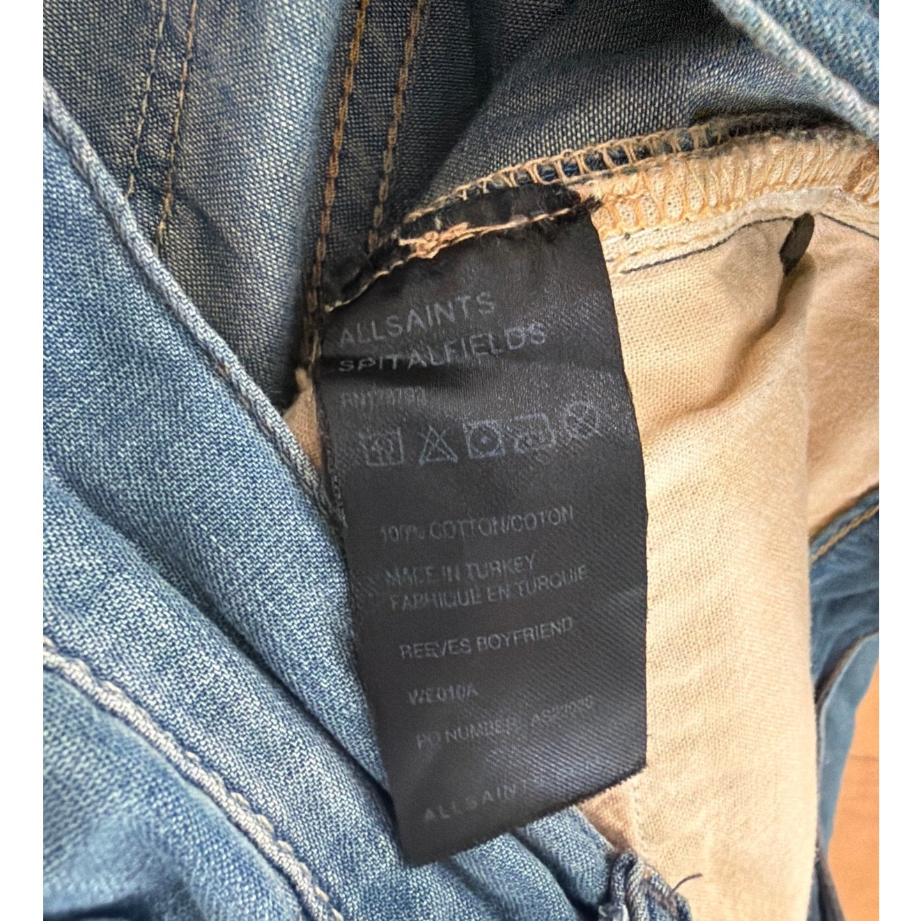 AllSaints Reeves Boyfriend Jeans Size 32 Spital fields Distressed Blue Denim EUC