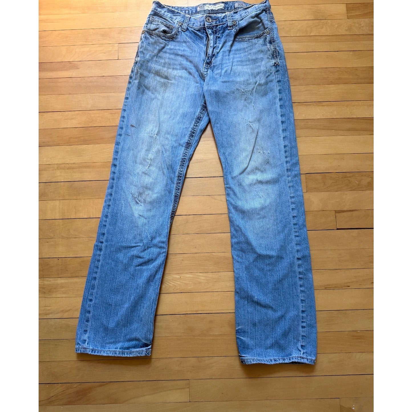 BKE Tyler Men's Straight Jeans 32L Light Wash Distressed EUC