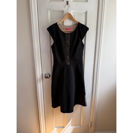 Betsey Johnson Black Fit and Flare Dress - Lace Insert - Size 6 - EUC