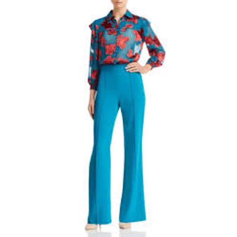 Alice + Olivia Jalisa High Rise Flared Pants Teal Green Size 2 Retro Wide Leg