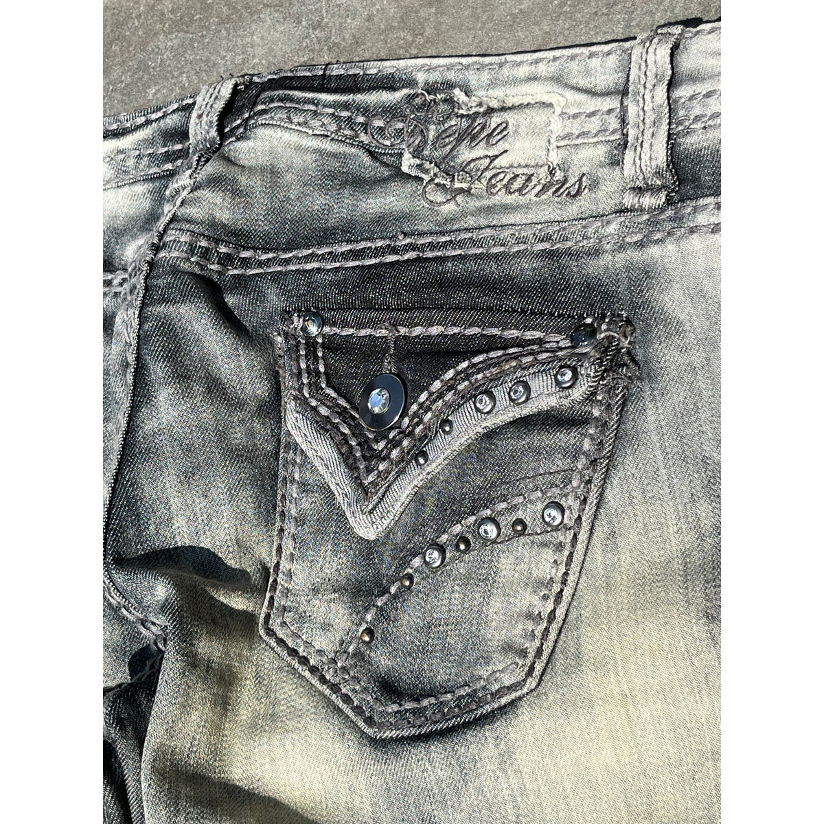 Vintage Pepe Jeans Ultra Low Rise Faded Grey Y2K McBling Acid Wash Jeans 28