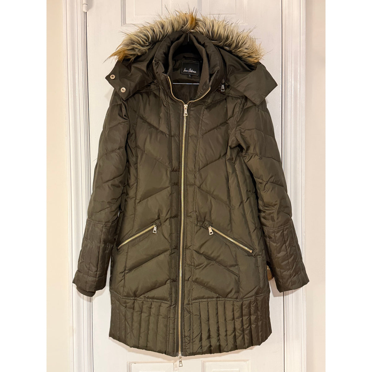 Sam Edelman Brown/Green Quilted Down Anorak Women's Brown Large Excellent Condition