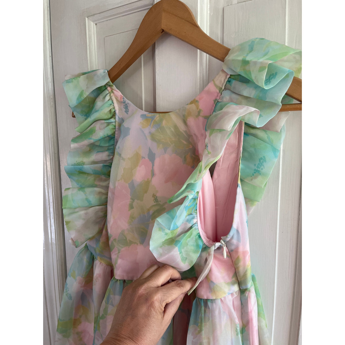 🌹 Selkie Maison Amory "Annabel" Ruffle Midi Dress in English Rose XS 🌹