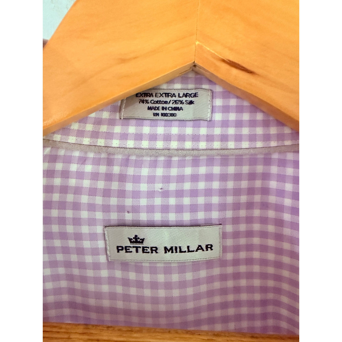 Peter Millar Mens XXL Purple Gingham Silk Cotton Button Down Shirt Long Sleeve 2XL