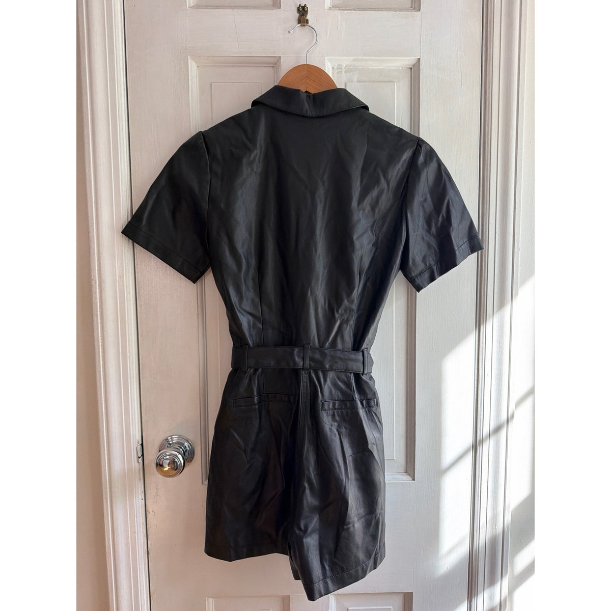 PAIGE Black Faux Leather Belted Short Sleeve Romper Jumper XS