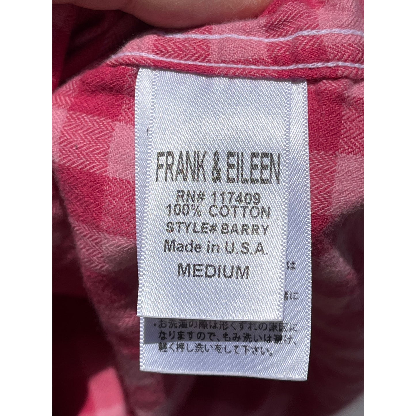 Frank & Eileen Barry Shirt M Pink Gingham Italian Flannel Button Down 🎀