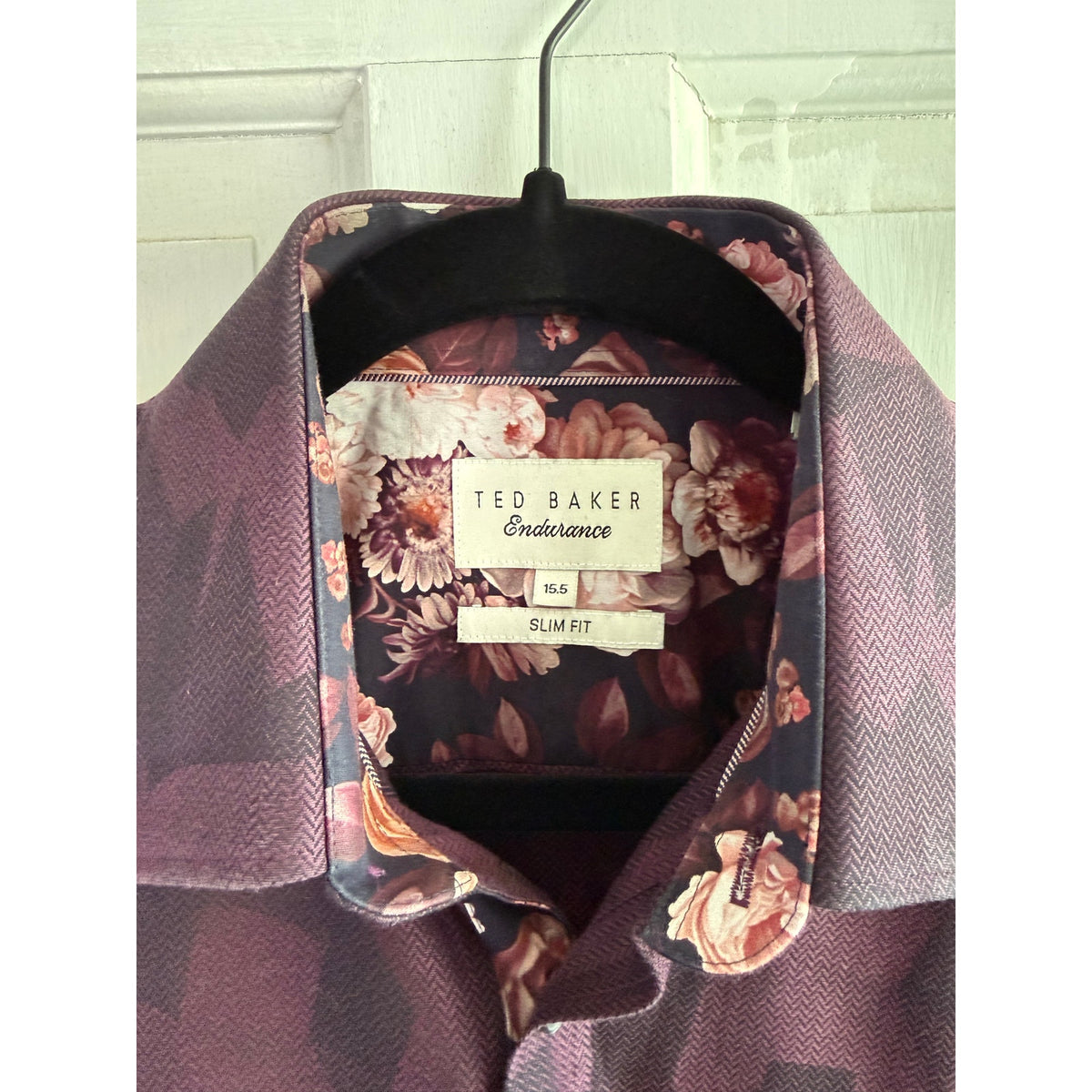 Ted Baker Endurance Purple Geometric Shirt 15.5 Slim Rose Floral Contrast Cuffs