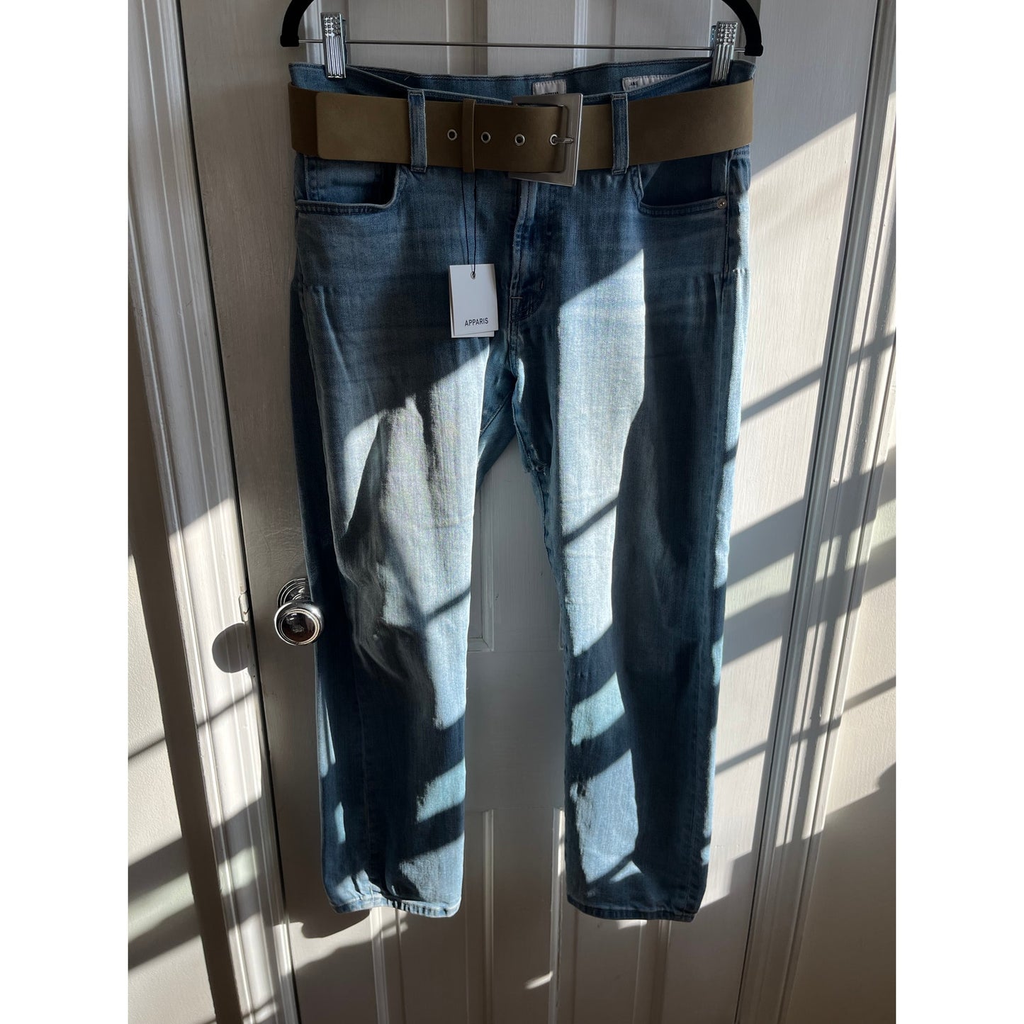 NWT APPARIS Blaze Wide Sans Leather Sepia Belt- Silver Buckle - Size M
