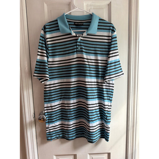 VINTAGE Canyon Club Striped Short Sleeve Polo Shirt Blue Black White Size XL