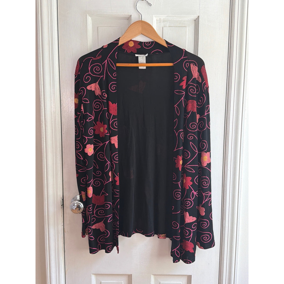 Jostar Vintage Pink Floral Embroidered Open Front Cardigan Jacket