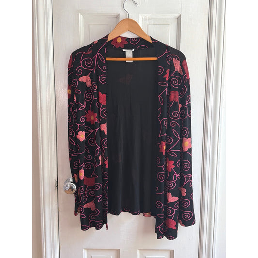 Jostar Vintage Pink Floral Embroidered Open Front Cardigan Jacket