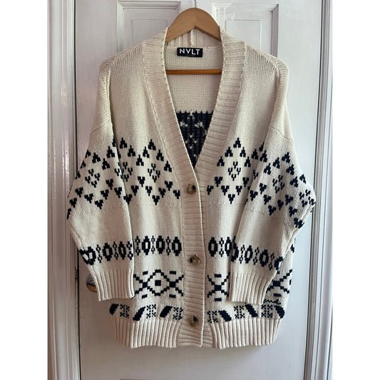 NVLT Anthropologie Oversized Knit Cardigan Cream Black Fair Isle XS
