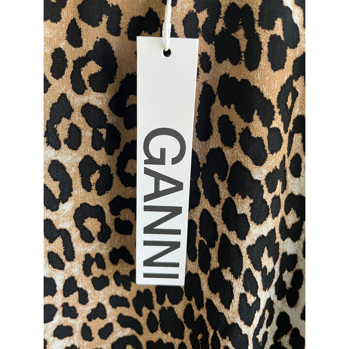 GANNI NWT Leopard Georgette Smock Mini Dress Mock Neck Oversized 38 US 6
