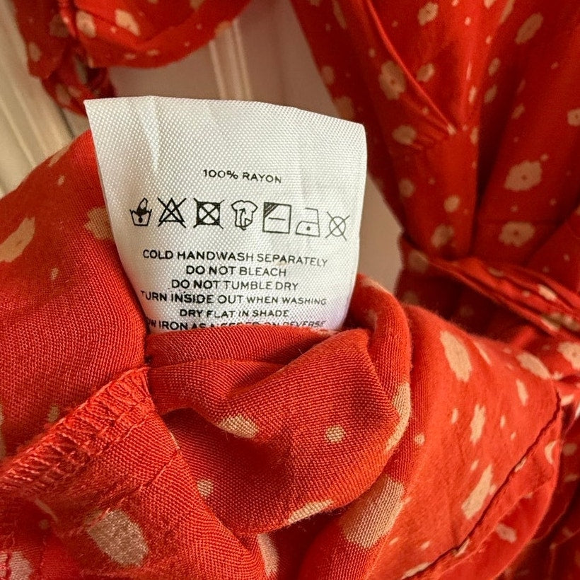 Faithfull The Brand Red Polka Dot Midi Dress Short Sleeve Belted Size 4 US EUC
