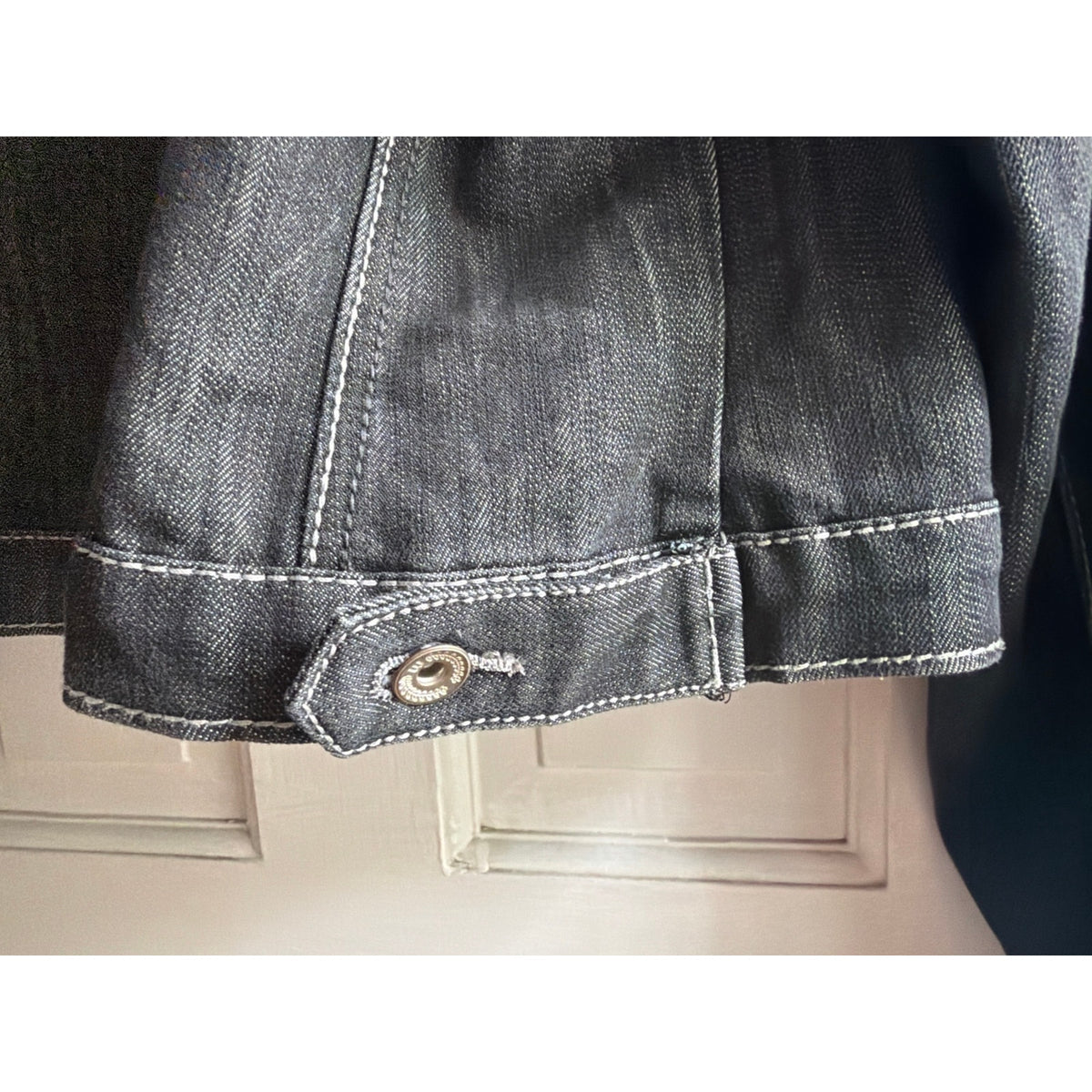 Dollhouse Black Contrast Stitch Denim Trucker Jacket 1X NEW