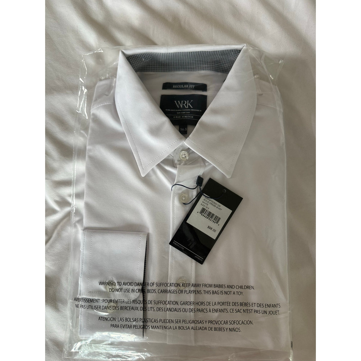 WRK Men's Solid White Dress Shirt - Size 16.5" Regular Fit - NWT