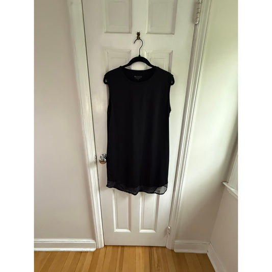 Athleta Black Sleeveless Shift Dress Small S EUC Mesh Trim Travel Casual