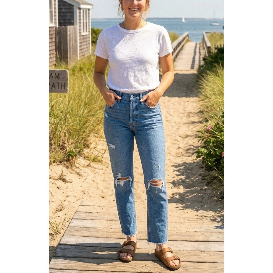 Madewell The Perfect Vintage Jean Size 25 High Rise Distressed Raw Frayed Hem EUC