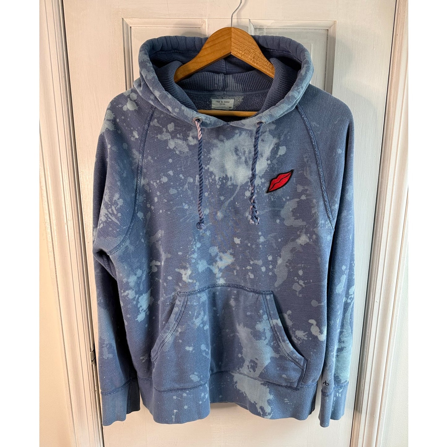 Rag & Bone "Racer Lips" Hoodie - Blue Acid Wash - Small - Excellent
