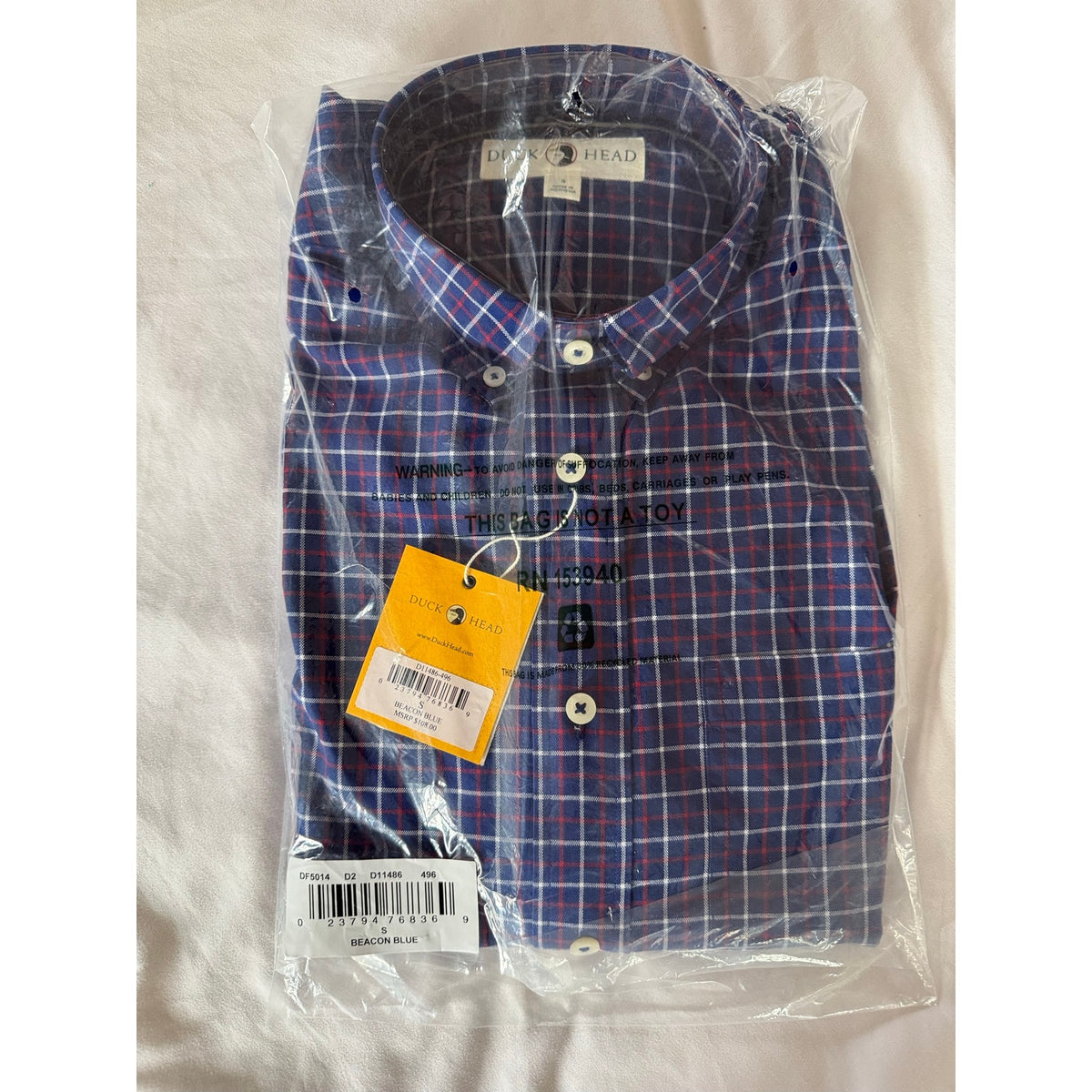 Duck Head Beacon Blue Plaid Flannel Shirt Men's Small NWT Long Sleeve