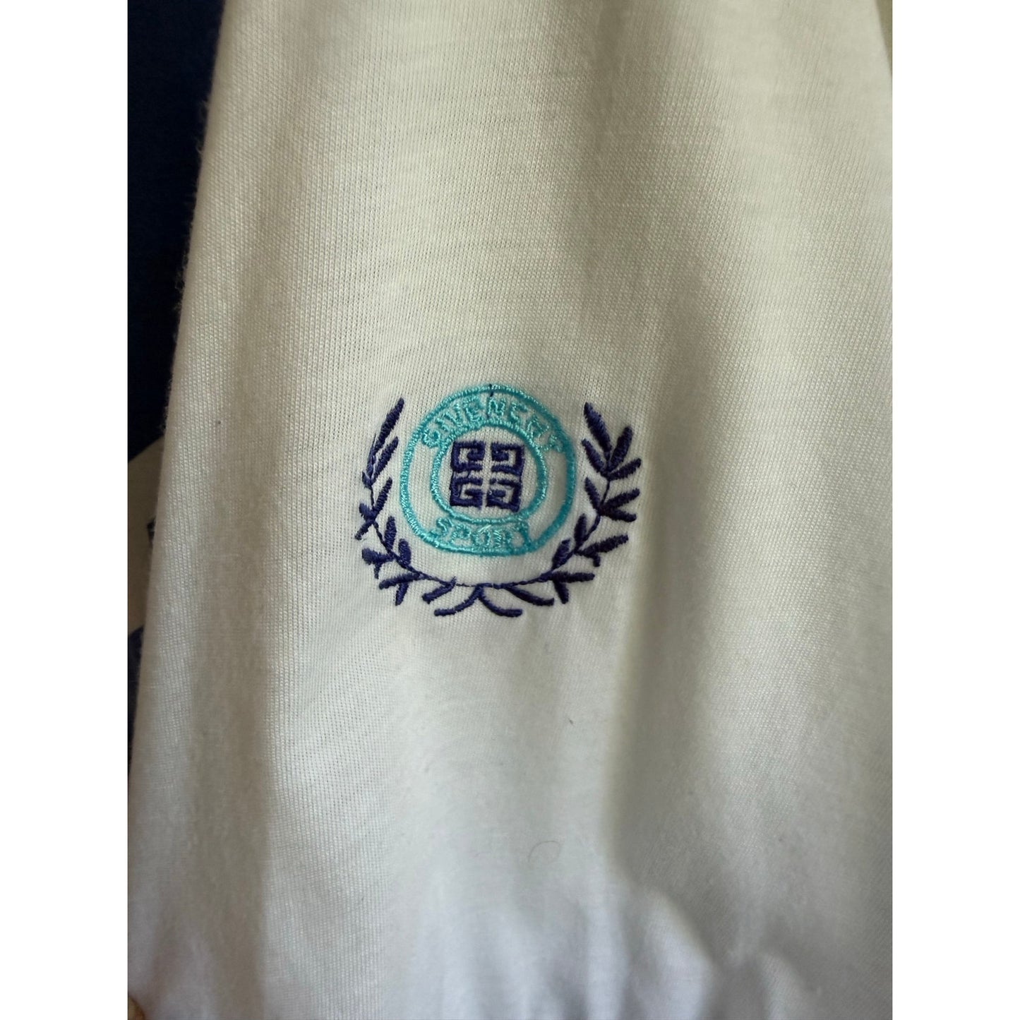 Vintage 80s Givenchy Sport Polo Shirt Embroidered Crest White Mens Large EUC