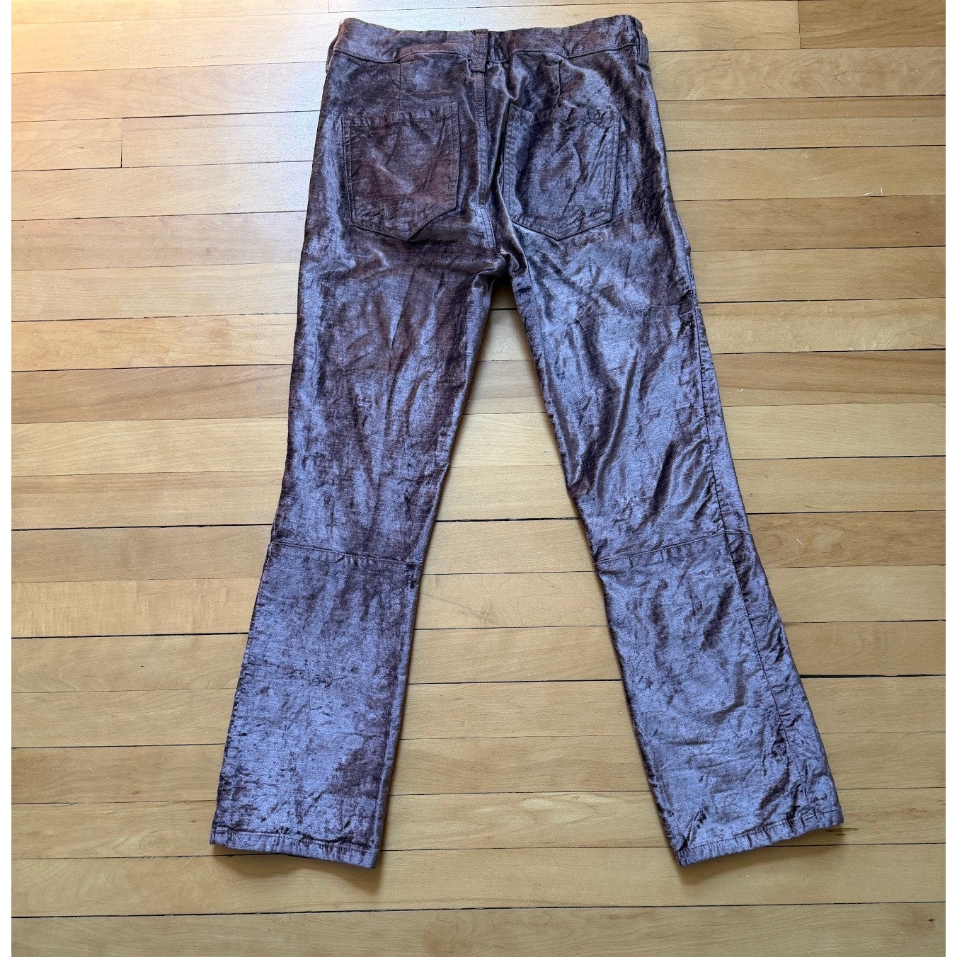 Free People Shiny Crushed Velvet Slim Flare Crop Pants 25 Brown Metallic EUC