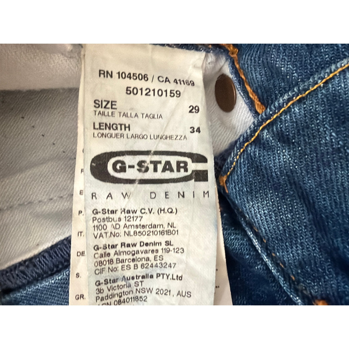 G-Star Raw "3301" 29W Classic Faded Distress Denim Jean