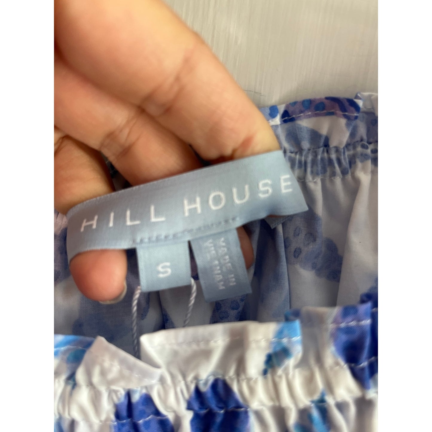 NWT Hill House The Augustine Top Blue Shell Mosaic Cotton Sz S Ruffle Smock