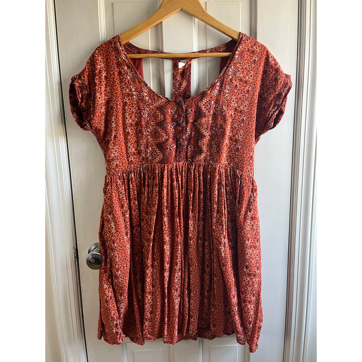 Free People Sundown Babydoll Dress S/P 🧡 Aztec Orange Boho Mini