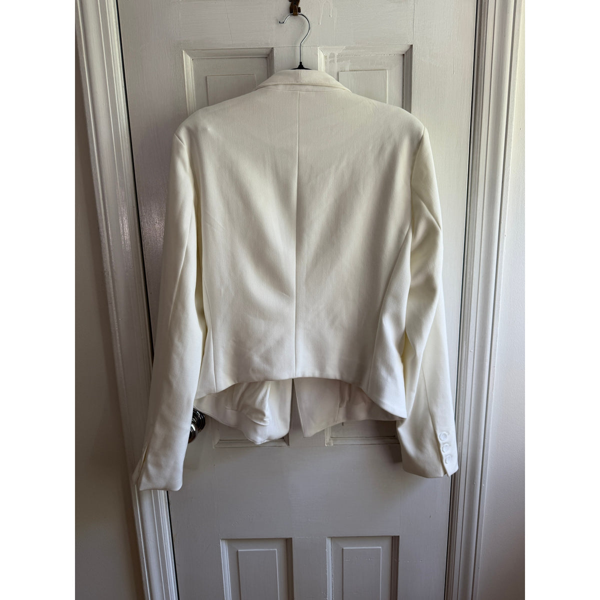 BlankNYC Women's XL Off White Shawl Collar Blazer Cropped Open Front Jacket EUC