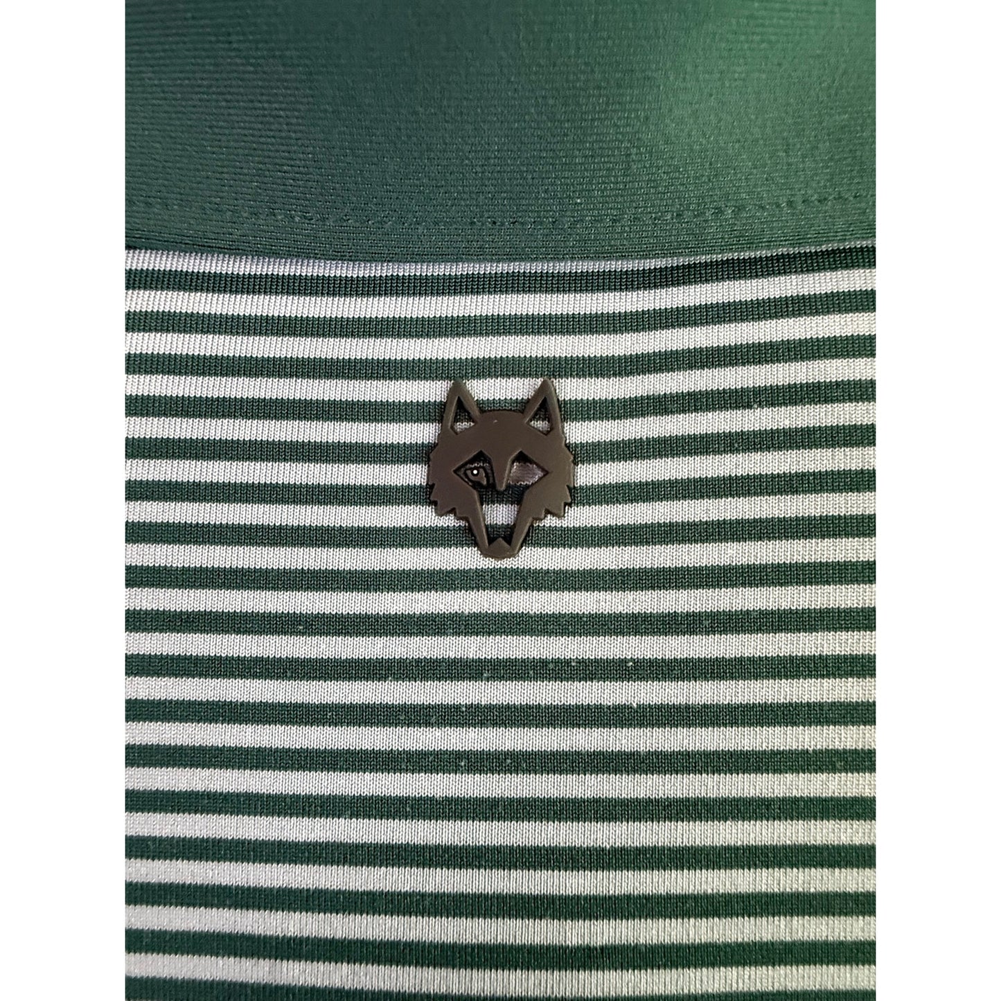 Greyson Cloistered Knight Logo Green Striped Golf Polo Shirt Size Large EUC
