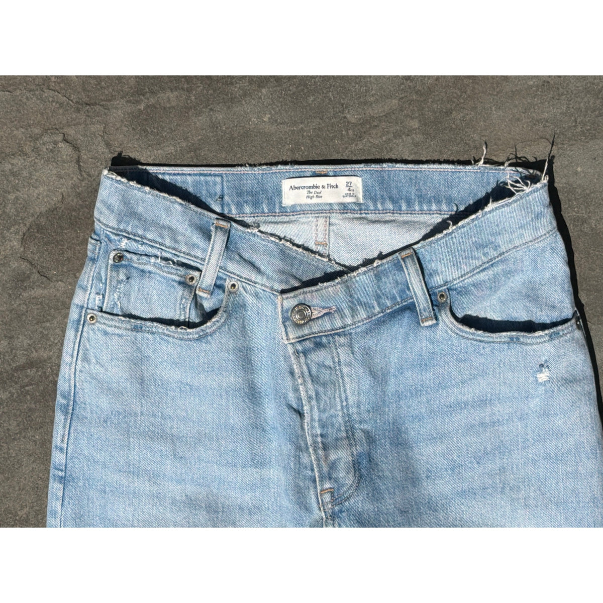 Abercrombie Curve Love High Rise Dad Jeans Acid Wash Distressed 27